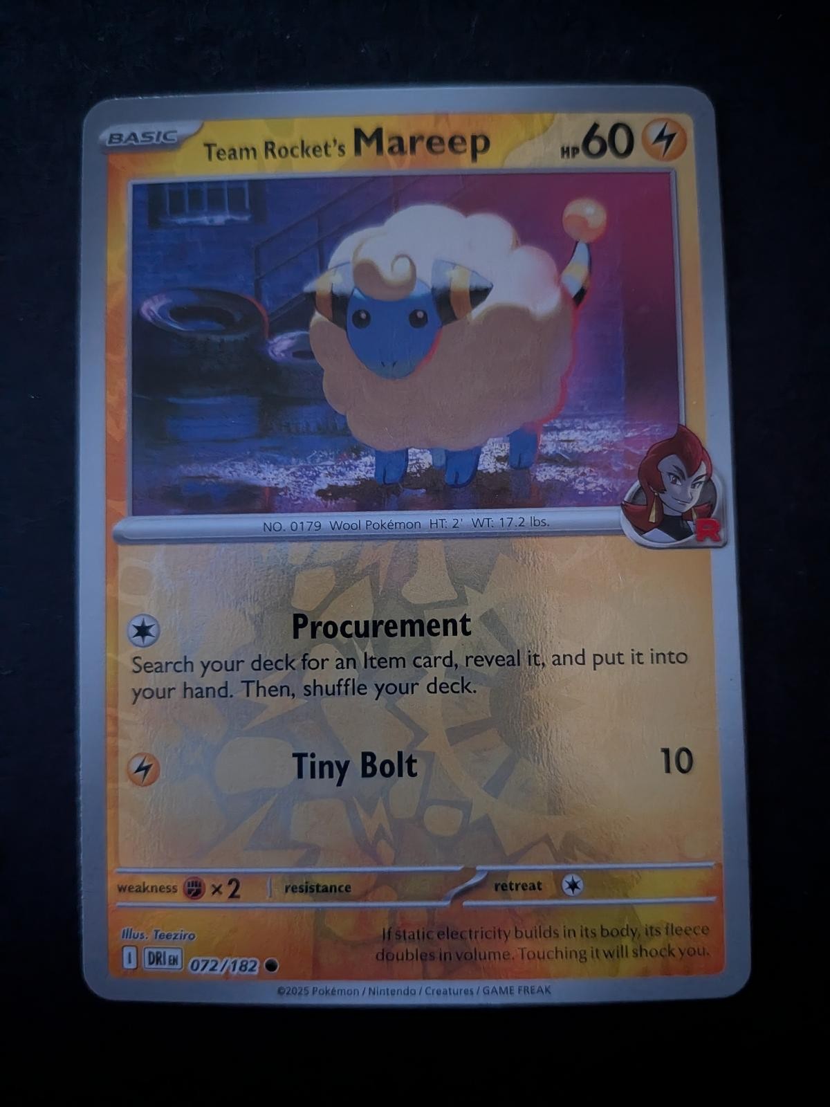 Team Rocket's Mareep 072/182 Common Destined Rivals Pokemon Near Mint