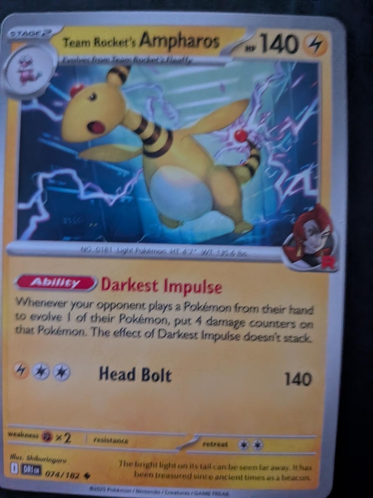Team Rocket's Ampharos 074/182 Uncommon Destined Rivals Pokemon Near Mint