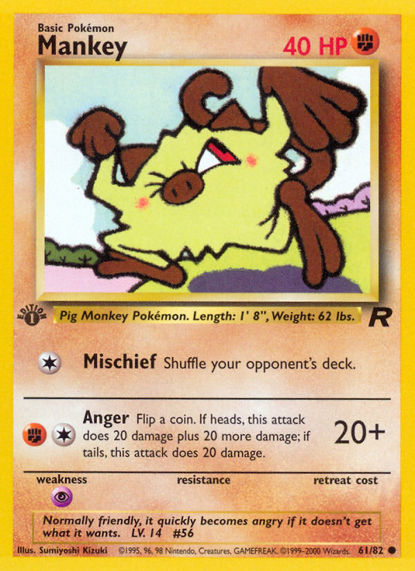 Mankey 61/82 Common Team Rocket Pokemon Unlimited Lightly Played