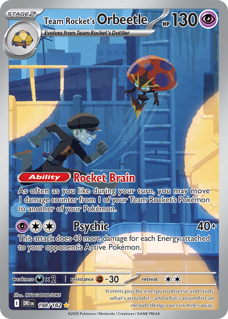 Team Rocket's Orbeetle 198/182 Illustration Rare Destined Rivals Pokemon Holo LP