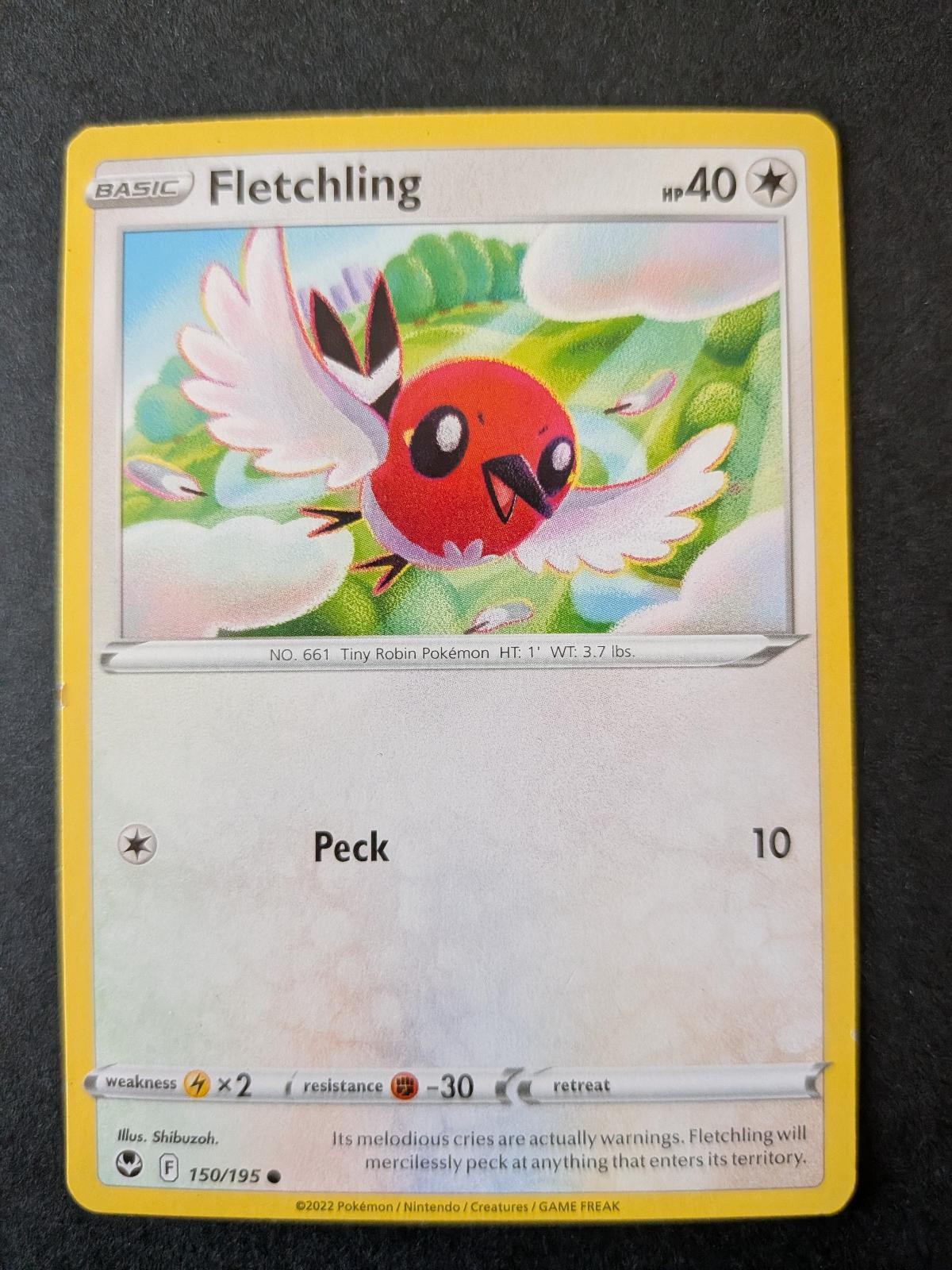Fletchling 150/195 Common Silver Tempest Pokemon Lightly Played