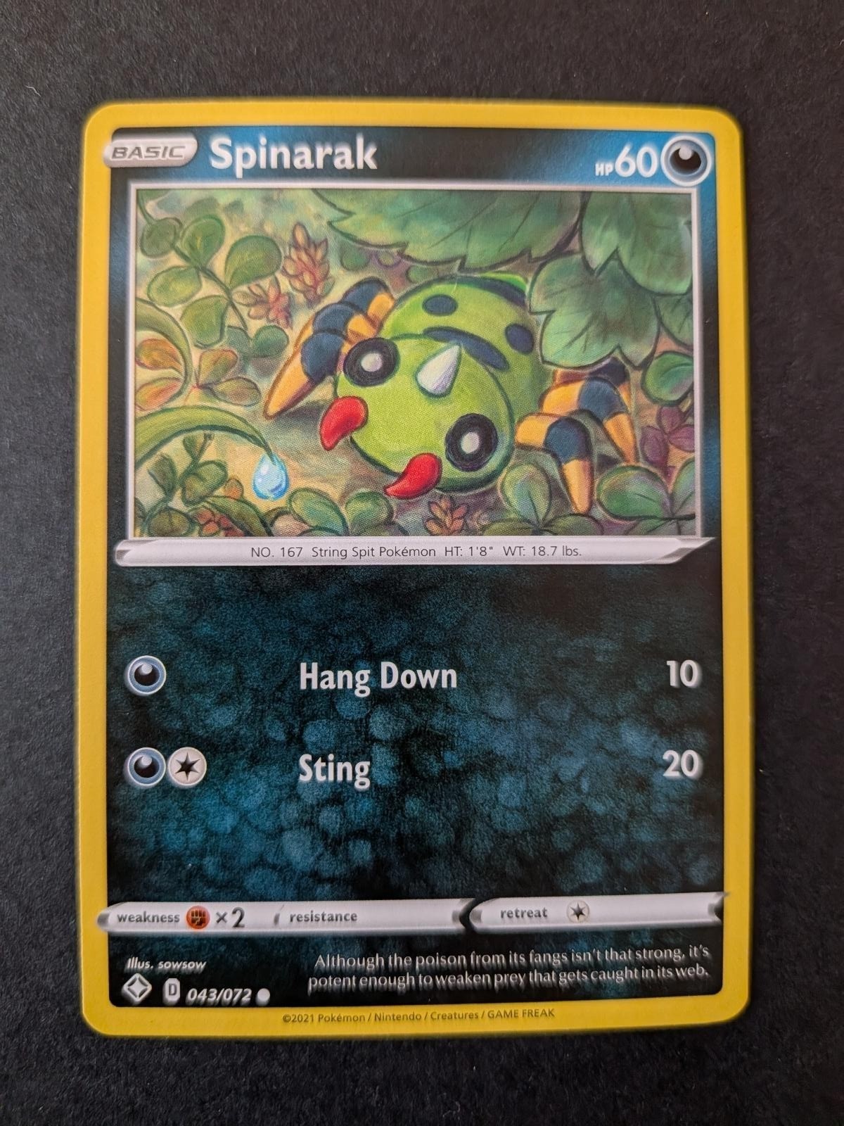 Spinarak 043/072 Common Shining Fates Pokemon Lightly Played