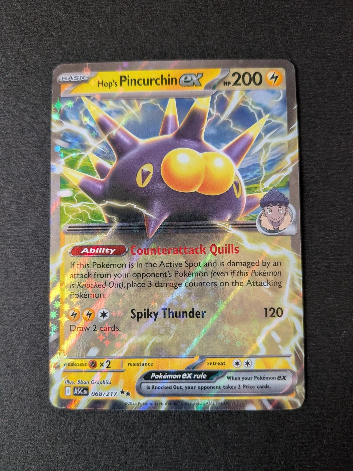 View 2 of Hop's Pincurchin ex 068/217 Double Rare Ascended Heroes Pokemon Holo Near Mint