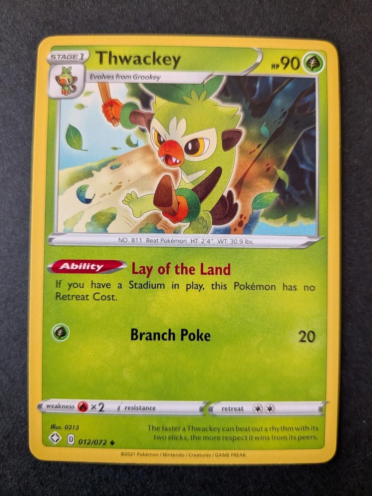 Thwackey 012/072 Uncommon Shining Fates Pokemon Lightly Played