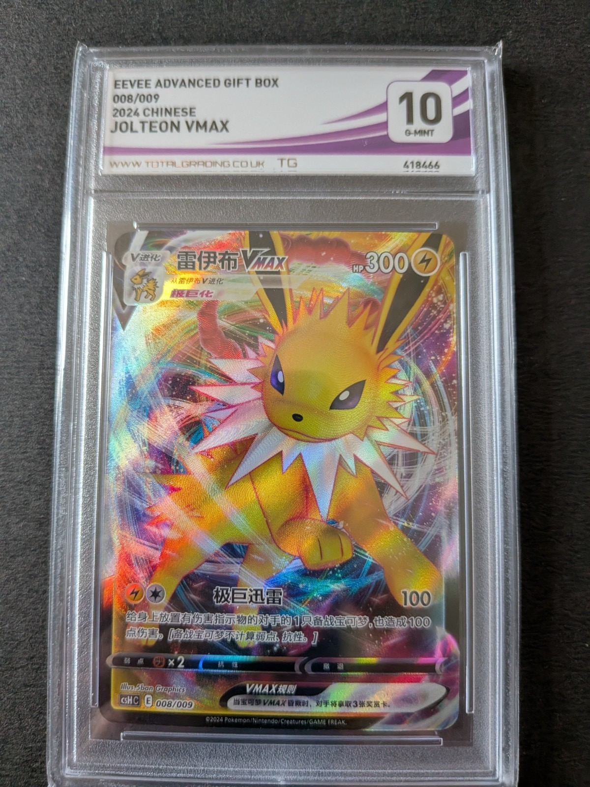 Jolteon VMAX 008/009 Chinese Eevee Advanced Gift Box Total Grading 10 Gem Mint